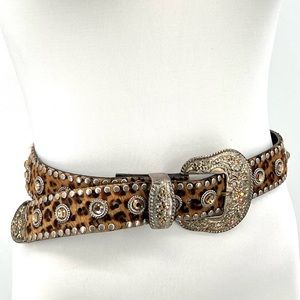 Vintage Leatherock Leopard Ponyhair and Rhinestone Leather Belt